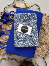 Royal Blue Handloom Cotton Saree With White Print Blouse